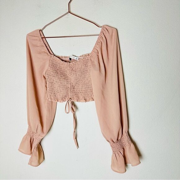 NWOT ANGL O Vianca Nude Blush Ruched Cropped Top Small - Picture 2 of 5